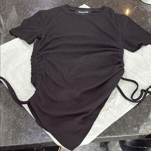 Andersson Bell Cindy black short sleeve ruched tee with drawstrings